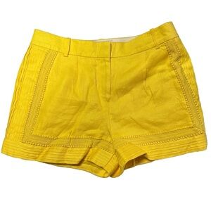 J. Crew Linen Lace-Trim Yellow Shorts with Pintuck Details, Size 6